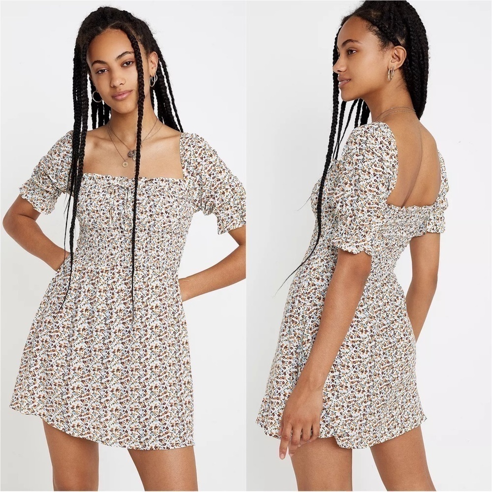 Faithfull The Brand Dress Beldhi Floral Mini Puff Sleeves Fit and Flare S